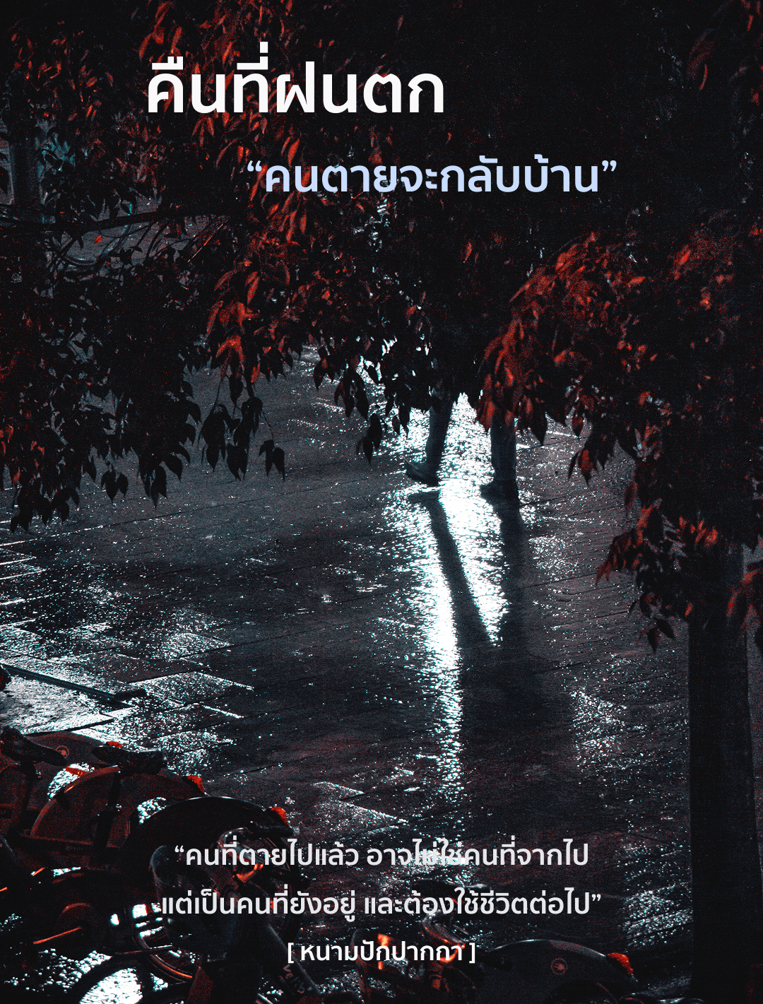 ปกนิยาย คืนที่ฝนตก คนตายจะกลับบ้าน